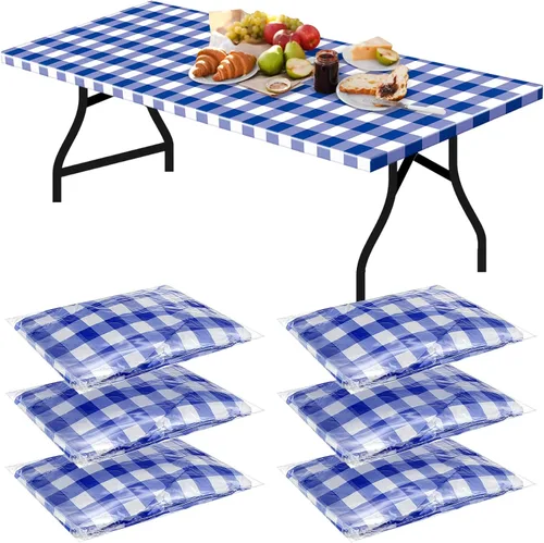 Vista 8 de Boao 6 manteles de plástico para mesa de pícnic, 72 x 30 pulgadas, para mesas de 6 pies, desechables, impermeables, a cuadros, en blanco y negro