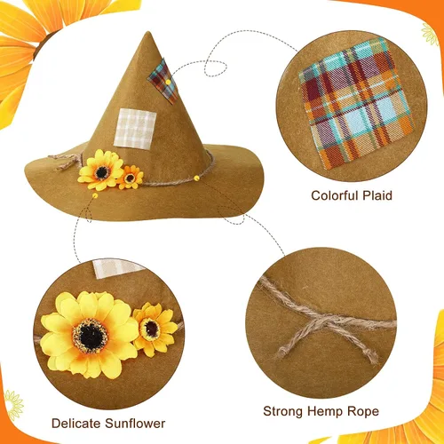 Vista 3 de SATINIOR 2 sombreros de espantapájaros de Halloween, diadema de bruja de girasol, diadema de fieltro para mujeres adultas, accesorio de fiesta
