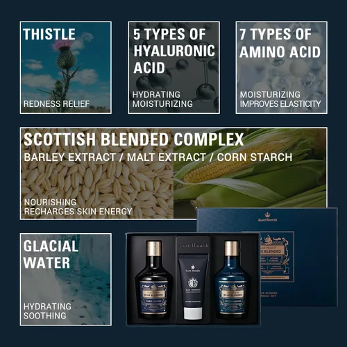 Vista 5 de Scott Hamish Blue Blended Set – Set de cuidado de la piel para hombres con lavado facial, tóner facial y emulsión facial – Kit de hidratación