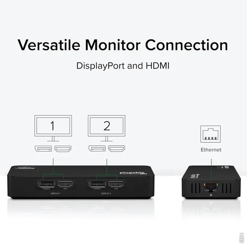 Vista 3 de Plugable Adaptador Dual Monitor 4K DisplayPort y HDMI para USB 3.0 y USB-C, Compatible con Windows y ChromeOS