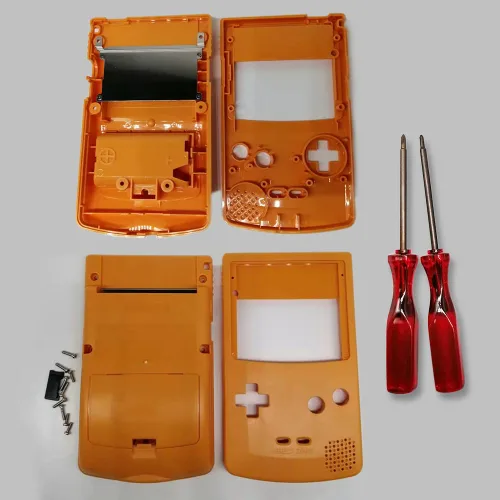 Vista 6 de Cowhilan Replacement IPS Full Housing Shell Case + Screwdrivers Compatible with Gameboy Color GBC IPS Highlight Screen Console, Orange