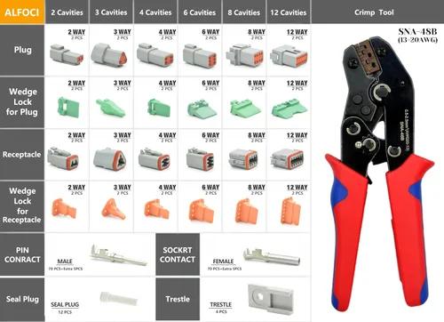 Vista 2 de Kit de conectores DT de 216 piezas con crimpadora de alambre de trinquete para conector Deutsch, 2 3 4 6 8 12 pines conectores eléctricos