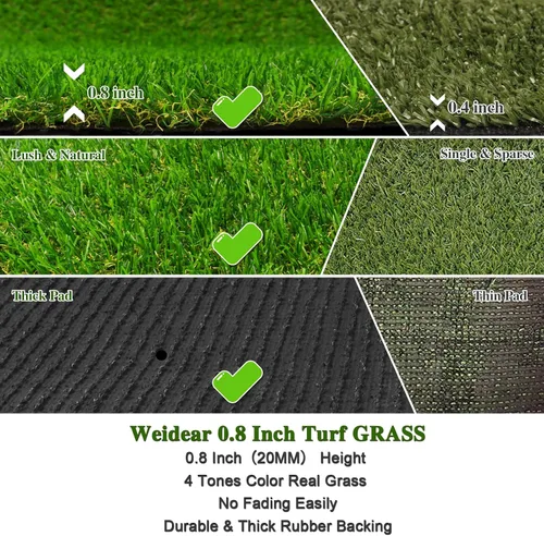Vista 4 de Weidear Césped artificial de 1 x 3 pies, alfombra de césped artificial realista con agujeros de drenaje, 0.787 in para interior y exterior, césped