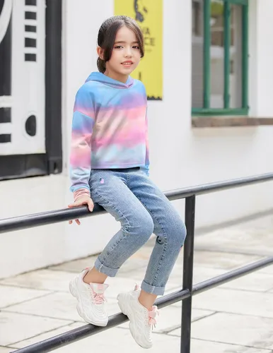 Vista 5 de Arshiner - Sudadera corta con capucha y manga larga con teñido batik para niñas