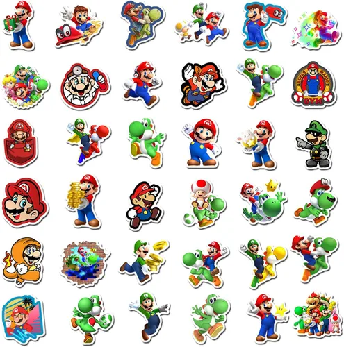 Vista 6 de 100 calcomanías de Mario para niños, lindas calcomanías de vinilo impermeables de dibujos animados para adolescentes y niñas, botella de agua