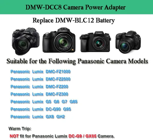Vista 2 de DMW-DCC8 Gonine DC Acoplador DMW-AC8 Kit de cargador de cámara de CA (DMW-BLC12 Reemplazo de batería) para cámaras PANASONIC DMC-FZ200, DMC-FZ1000