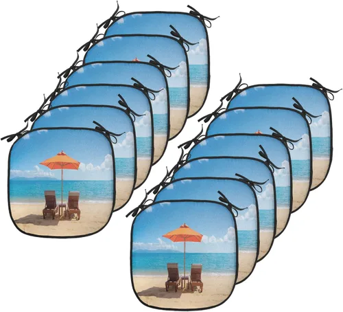 Vista 155 de Lunarable Cojín para silla costera, diván del desierto, descanso solitario, vacaciones, tropical, resort playa, ocio, asiento acolchado para cocina