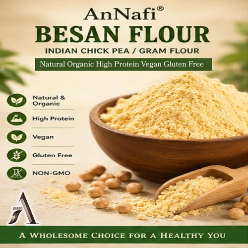 Vista 3 de AnNafi® Besan Harina Harina de garbanzo/garbanzo indio Natural orgánico alto en proteínas, vegano, sin gluten, sin OMG, Kadalai Paruppu/Garbanzo