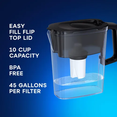 Vista 2 de AQUAPHOR Jarra de filtro de agua compacta de 5 tazas con 1 filtro B15 - Negro