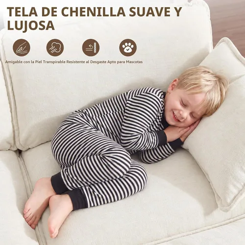 Vista 4 de Tmsan Chenille Cloud - Juego de sofá y silla, color beige y blanco Blanco beige