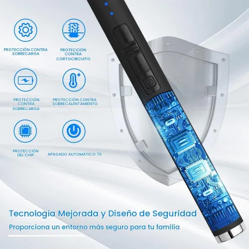 Vista 4 de Encendedor de velas recargable por USB, encendedor de arco electrónico, resistente al viento, sin llama, con botón de seguridad para camping Negro