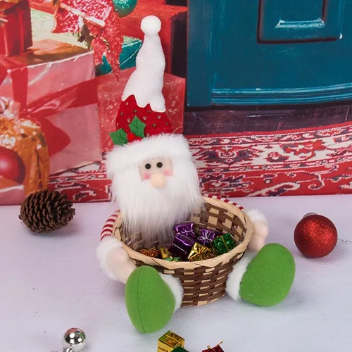 Vista 3 de Cesta de almacenamiento de dulces de Navidad, Papá Noel, muñeco de nieve, cesta tejida para dulces de Navidad, plato de dulces para decoración
