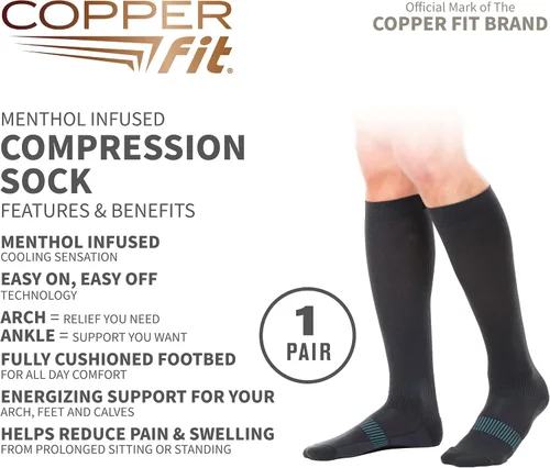 Vista 2 de Copper Fit Calcetines de compresión con infusión de mentol hielo para mujer, color negro, talla LXL de EE. UU