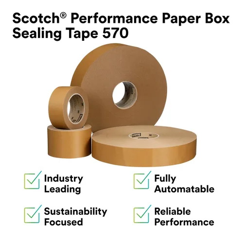 Vista 2 de 3M Scotch Performance - Cinta de sellado de cajas de papel 570, marrón, 2.8 x 55 yardas (72 mm x 50 m), 1 rollo, compatible con reciclaje, ideal