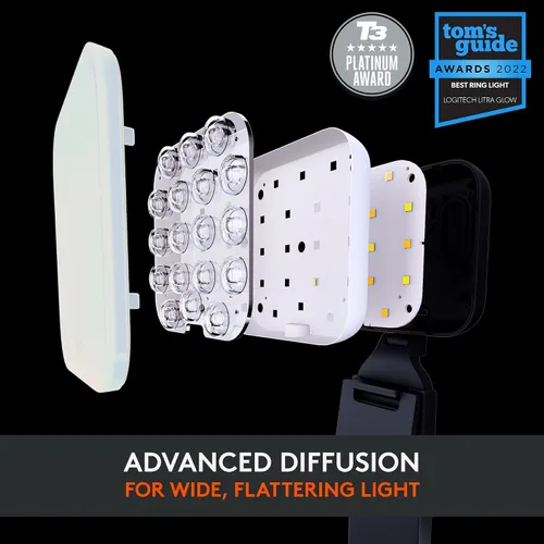 Vista 3 de Logitech para Creadores Litra Glow Luz LED Premium para Transmisión en Vivo con TrueSoft, montaje ajustable, iluminación de video para grabar