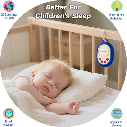 Vista 2 de Mom's Choice Awards 2026 Máquina de sonido de ruido blanco para bebé con luz nocturna, 20 sonidos relajantes, 22 horas de duración de la batería