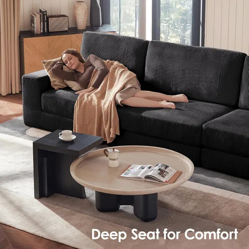 Vista 6 de Sofá seccional modular, 120.47" Sofá seccional moderno en forma de nube con chaise en L, cómodo sofá mullido de corduroy con asiento profundo, sofás