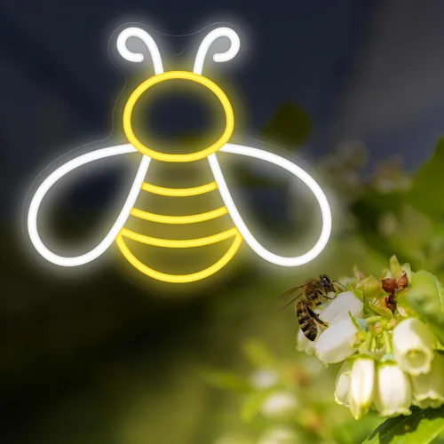 Vista 3 de CoolGift Mart Letrero de neón de abeja - Luz de neón de miel regulable para decoración de pared, decoraciones de fiesta de cumpleaños para el hogar