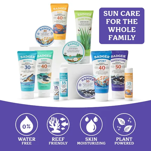 Vista 6 de Badger Protector solar biodegradable seguro para arrecifes, protector solar mineral SPF 50, 98% ingredientes orgánicos, sin perfume, resistente al