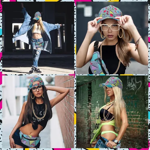 Vista 6 de XEPST 80s 90s Hip Hop Accessories for Women Men, 80s 90s Outfits Neon Fanny Pack Hat Sunglasses Gold Chain Earrings