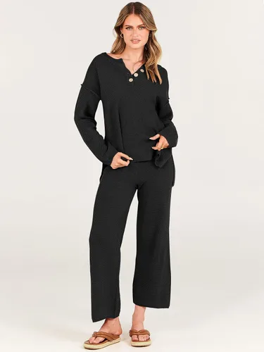 Vista 2 de ANRABESS Conjunto de 2 piezas para mujer, conjunto de suéter holgado holgado de punto de gran tamaño, conjunto de ropa de descanso a juego de moda