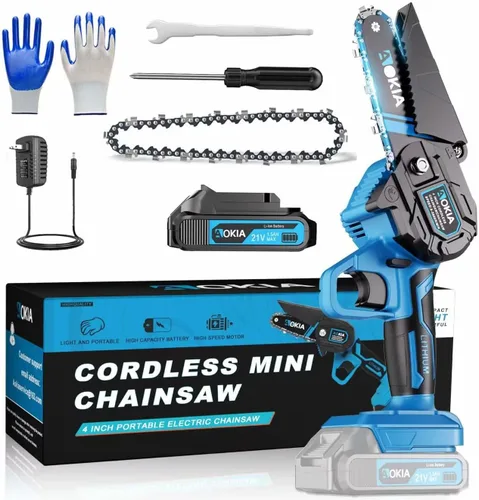 Vista 11 de AOKIA Motosierra Eléctrica Mini Inalámbrica, Pequeña de Mano 20V de 2 Baterías con Cargador, Motosierra de 6 Pulgadas, Operada con Batería, para Uso
