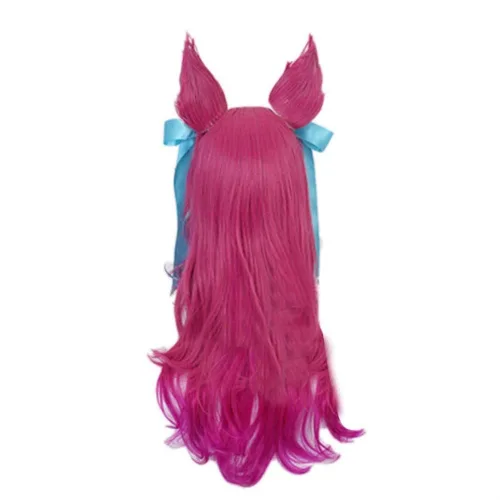 Vista 2 de UPUPCOS Spirit Blossom Ahri Cosplay peluca larga degradado rosa peluca con orejas Headwear resistente al calor pelo sintético