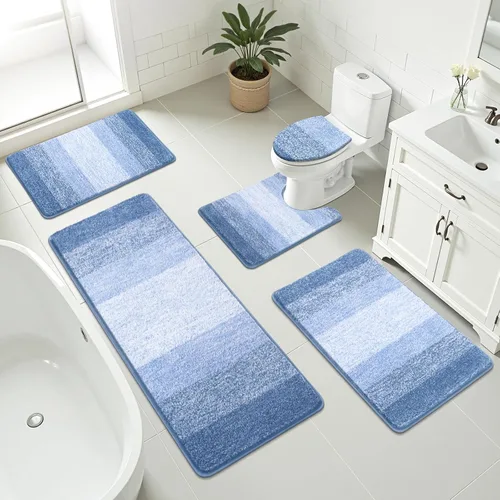 Vista 16 de Bsmathom Juego de 4 tapetes de baño de microfibra de felpa, color beige