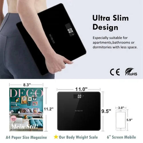Vista 2 de NUTRI FIT Báscula digital de baño para peso corporal, báscula de baño para observar peso preciso con pantalla LCD grande, más precisa para uso
