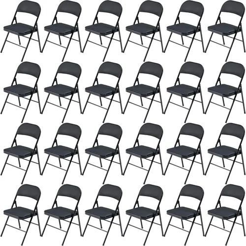 Vista 8 de Paquete de 4 sillas plegables negras, sillas plegables acolchadas con asiento y respaldo de piel sintética, sillas plegables de metal portátiles
