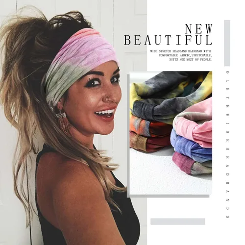 Vista 3 de Olbye Diademas anchas anudadas turbante antideslizantes elásticas para el cabello, teñido anudado, para entrenamiento, yoga, deportes, bandas
