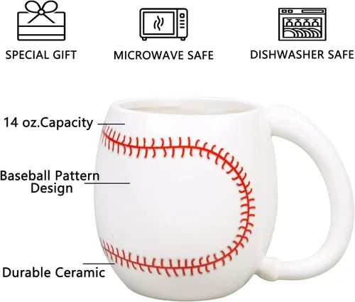 Vista 3 de Ceramicfor Taza de café de béisbol, regalo de Navidad novedoso para hombres, mujeres, todos los amantes del deporte, 14 onzas, color blanco