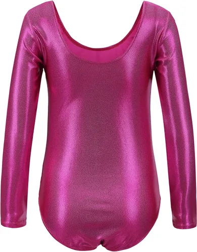 Vista 3 de AFAVOM Leotardos de gimnasia para niñas, leotardos de manga larga para niñas, brillantes y brillantes, para gimnasia, traje de ballet y danza