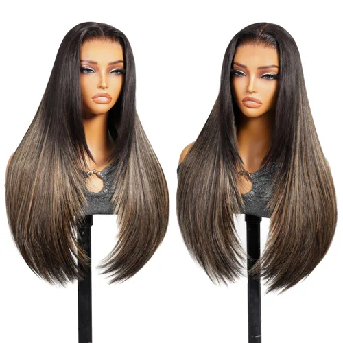 Vista 13 de TESLAL - Peluca de mezcla de cabello humano lacio rubio ceniza de encaje de 6 x 6 pulgadas, sin pegamento, 20 pulgadas Premium Fiber Blend Human
