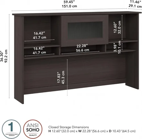 Vista 3 de BUSH FURNITURE Mueble de madera de roble, color café de 60 pulgadas, Madera, Heather Gray