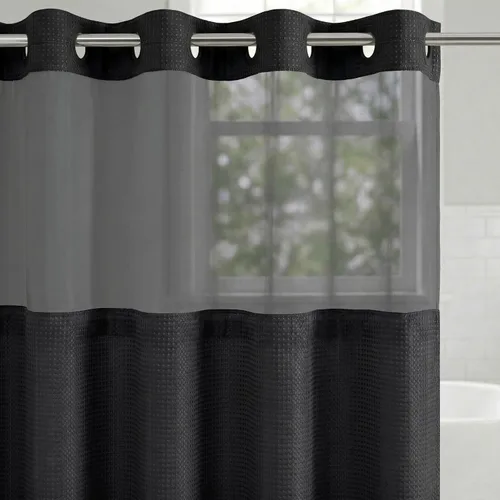 Vista 14 de Americanflat 71x74 Cortina de Ducha Sólida Negra - Cortina de Ducha Larga Resistente al Agua con Ojales de Metal Duraderos y 12 Ganchos - 100%