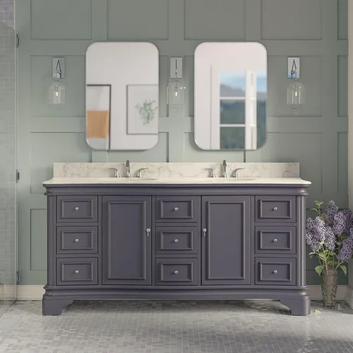 Vista 8 de Kitchen Bath Collection Katherine - Tocador de baño doble de 72 pulgadas (chocolate/Carrara): incluye gabinete de chocolate con encimera de mármol
