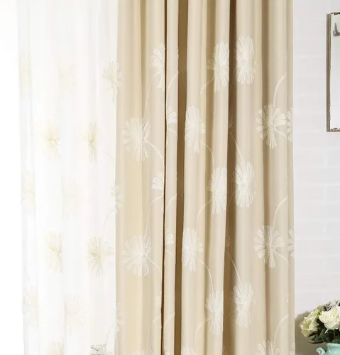 Vista 2 de VOGOL - Cortinas con ojales bordadas con patrón floral elegante de lino sintético, 2 paneles, 60% opacas con aislamiento térmico, cortinas pesadas