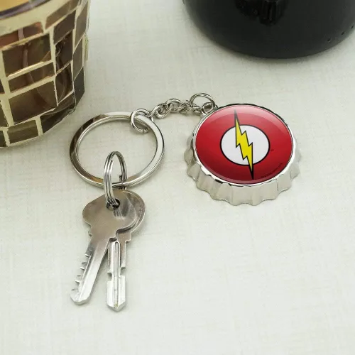 Vista 2 de The Flash Lightning Bolt Logo Llavero Metal cromado Pop Cap Abrebotellas