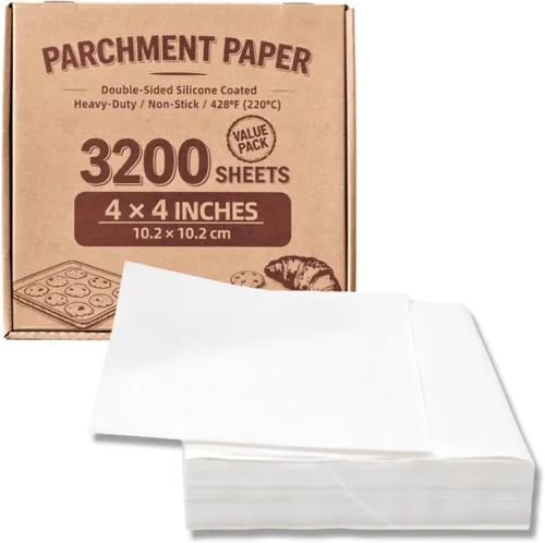 Vista 28 de Cuadrados pequeños de pergamino precortados a granel de 5 x 5, 3200 hojas, sin blanquear, antiadherentes, para envoltorios de dulces, papel de Marrón