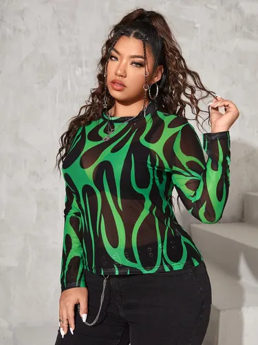 Vista 4 de Floerns Camiseta de manga larga con cuello alto falso y estampado de leopardo para mujer