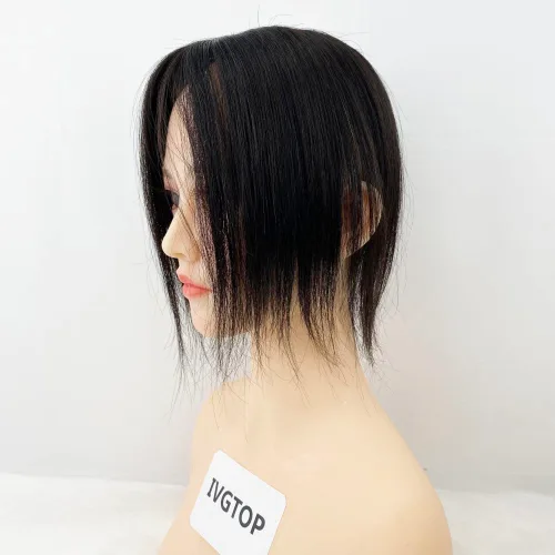 Vista 6 de 3.1x4.7 in piel base seda pelo humano touper con 3 clips en la parte superior del cuero cabelludo virgen europeo pelo tupé para mujeres para ocultar