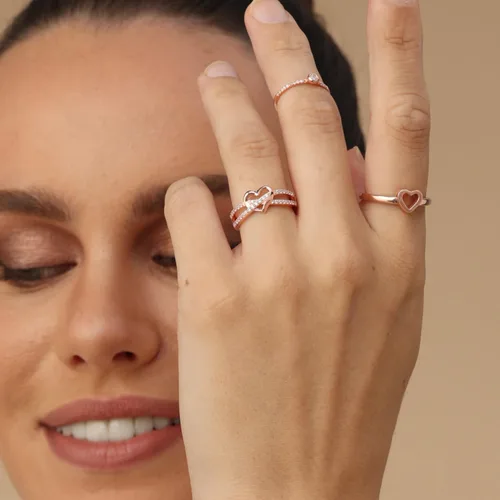 Vista 2 de AFFY Split Shank Infinity Heart Promise Ring for Women In Sterling Silver A: oro rosa 925