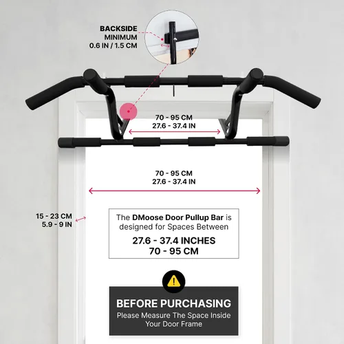Vista 6 de DMoose Fitness Pull Up Bar for Doorway - Upto 250 Lbs Capacity, No Screwing or Slipping, Hanging Pullup & Chin Up Bar for Door Frame - Multi Padded