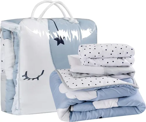 Vista 8 de Sleeping Moon - Juego de ropa de cama para cuna de bebé, 3 piezas, tamaño estándar, color azul y gris