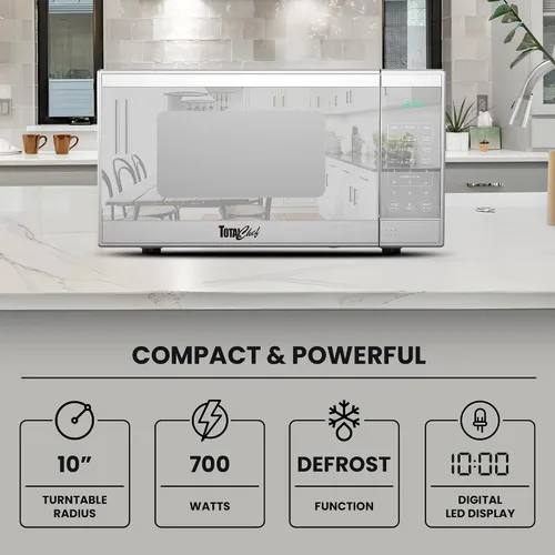 Vista 3 de Total Chef Horno microondas de 0.7 pies cúbicos - Microondas compacto de encimera, pequeño electrodoméstico de cocina de acero inoxidable