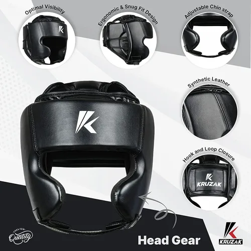 Vista 3 de Kruzak - Gorros de boxeo unisex - Entrenamiento de MMA, acolchado ajustable, Kara, Muay Thai, Kickboxing, Sparring, artes marciales, karate