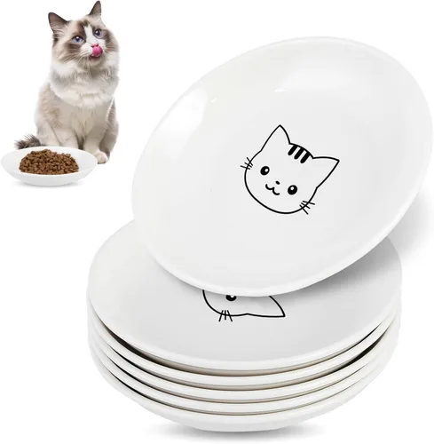 Vista 9 de Paquete de 6 cuencos de cerámica para gatos, cuenco de comida para gatos, juego de cuencos para gatos anti-fatiga de bigotes, platos anchos y poco
