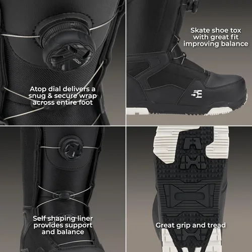 Vista 3 de 5th Element ST - Botas de snowboard con cordones y dial para hombre - Negro, compatibles con fijaciones de snowboard con correas - Forros ATOP Negro