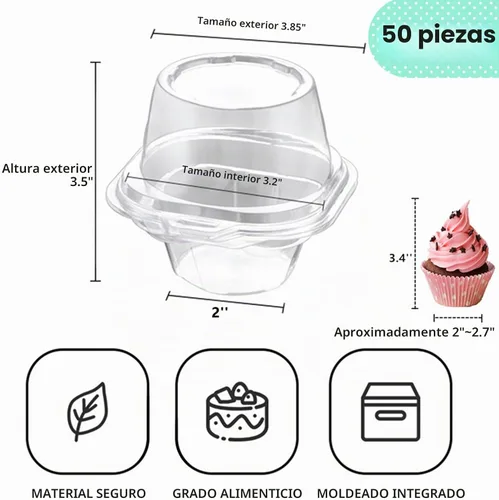 Vista 2 de i-CHONY Soporte individual para cupcakes, cúpula de plástico transparente, portador de magdalenas, contenedores para magdalenas, cajas (50 unidades)
